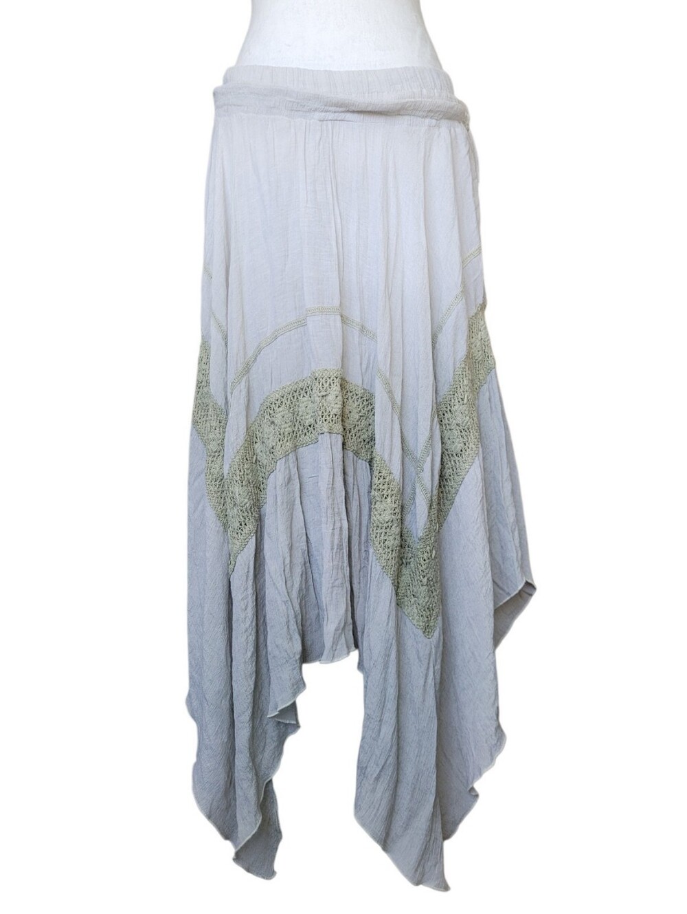 Vintage Hankie Hem Maxi Skirt With Crochet Trim Fairy Boho Large